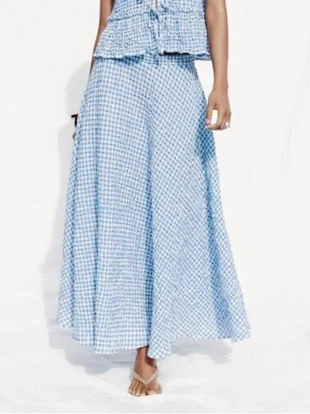 Zara Light Blue Gingham Maxi Skirt